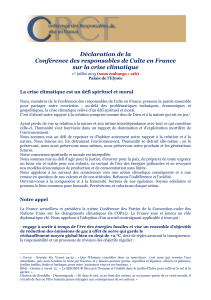 Déclaration de la Conférence des responsables de Culte en France