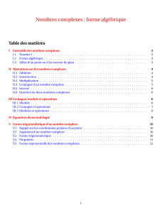Nombres complexes : forme algébrique Table des matières