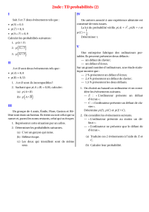 2nde : TD probabilités (2) I IV