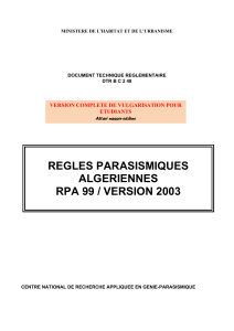 REGLES PARASISMIQUES ALGERIENNES  VERSION COMPLETE DE VULGARISATION POUR