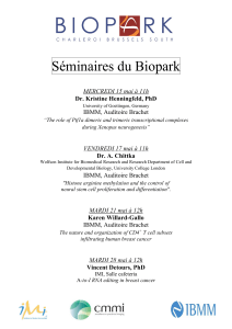 Séminaires du Biopark  MERCREDI 15 mai à 11h