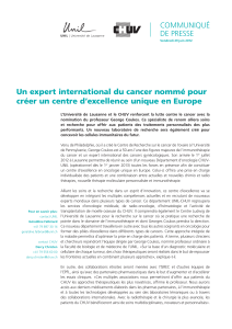 Un expert international du cancer nommé pour CommUNIqUé DE PRESSE