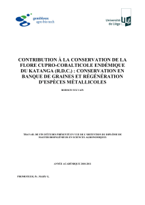 CONTRIBUTION À LA CONSERVATION DE LA FLORE CUPRO-COBALTICOLE ENDÉMIQUE
