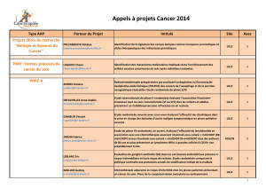 Appels à projets Cancer 2014 Projets libres de recherche  Type AAP Porteur du Projet