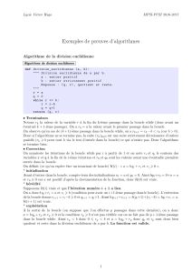 Exemples de preuves d’algorithmes Algorithme de la division euclidienne Lycée Victor Hugo