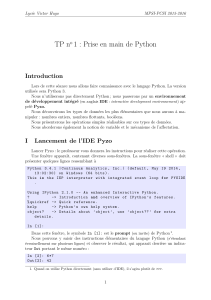 TP n 1 : Prise en main de Python Introduction o