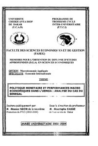 - FACULTE DES SCIENCES ECONOMIQ'IJES ET DE GESTION (FASEG)