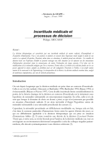 Incertitude médicale et processus de décision Philippe ABECASSIS