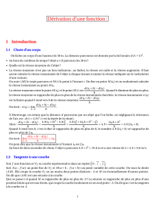 Dérivation d’une fonction : I Introduction I.1 Chute d’un corps