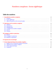 Nombres complexes : forme algébrique Table des matières