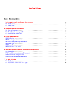 Probabilités Table des matières