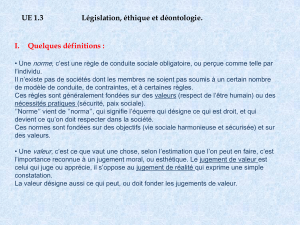 UE 1.3 Législation, éthique et déontologie. I. Quelques définitions : norme