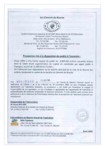 Télécharger le prospectus d'émission allégé relatif à l’opération d’augmentation de capital de la société Les Ciments de Bizerte.