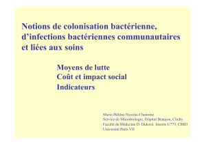 Notions de colonisation bactérienne, d’infections bactériennes communautaires et liées aux soins