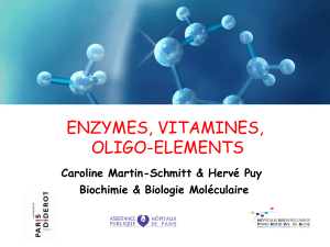 ENZYMES, VITAMINES, OLIGO-ELEMENTS Caroline Martin-Schmitt &amp; Hervé Puy Biochimie &amp; Biologie Moléculaire