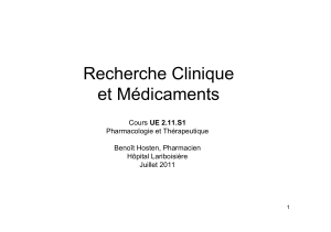 Recherche Clinique et Médicaments UE 2.11.S1 Pharmacologie et Thérapeutique