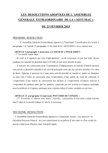 LES  RESOLUTIONS ADOPTEES DE L’ASSEMBLEE DU 23 FEVRIER 2015