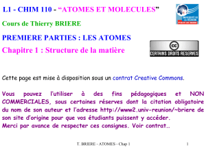 Chapitre 1 : Structure de la matière L1 - CHIM 110 -