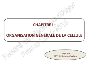 CHAPITRE I : ORGANISATION GÉNÉRALE DE LA CELLULE Conçu par M
