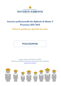 Insertion professionnelle des diplômés de Master 2 Promotion 2011-2012 PHILOSOPHIE