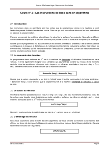 Cours n° 2 : Les instructions de base dans un... 2.1 Introduction  Cours d’Informatique 1ère année Médecine