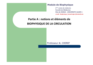 Partie A : notions et éléments de BIOPHYSIQUE DE LA CIRCULATION Module de Biophysique Professeur M. CHEREF