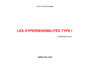 LES HYPERSENSIBILITÉS TYPE I Cours d’immunologie Dr BOUDJELLA M.L ANNEE 2011-2012