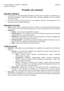 Troubles du sommeil Généralités / Définitions