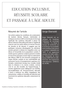 EDUCATION INCLUSIVE, RÉUSSITE SCOLAIRE ET PASSAGE À L’ÂGE ADULTE Serge Ebersold