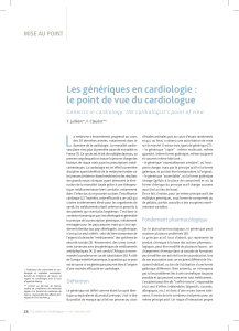 L Les génériques en cardiologie : le point de vue du cardiologue