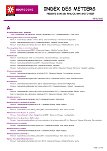 INDEX DES METIERS A PRESENTS DANS LES PUBLICATIONS DE L'ONISEP 08/01/2015