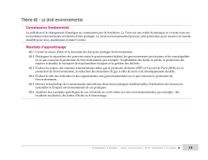 thème 6e : Le droit environnemental Connaissance fondamentale