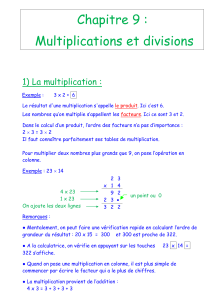 Chapitre 9 : Multiplications et divisions  1) La multiplication :