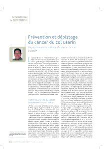 L Prévention et dépistage du cancer du col utérin Actualités sur