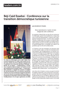 Béji Caïd Essebsi : Conférence sur la transition démocratique tunisienne leaders.com.tn