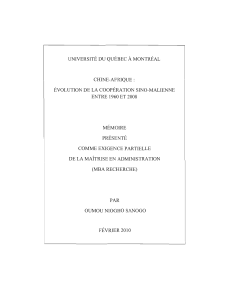 UNIVERSITÉ DU QUÉBEC MONTRÉAL CHINE-AFRIQUE: ÉVOLUTION DE LA  COOPÉRATION SINO-MALIENNE