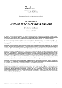 HISTOIRE ET SCIENCES DES RELIGIONS Discipline de base Plan d'études détaillé en