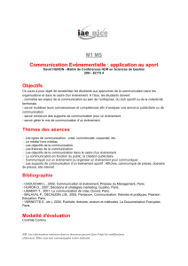M1 MS Communication Evénementielle : application au sport Objectifs