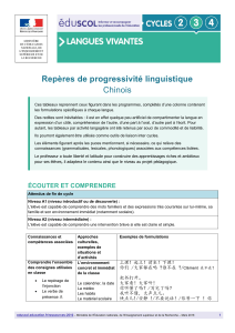 Repères de progressivité linguistique Chinois