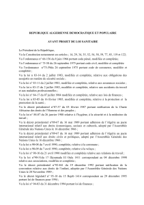 REPUBLIQUE ALGERIENNE DEMOCRATIQUE ET POPULAIRE AVANT PROJET DE LOI SANITAIRE