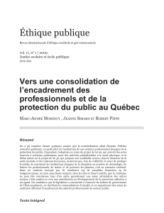 Vers une consolidation de l’encadrement des professionnels et de la protection du public au Québec