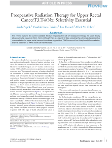 Preoperative Radiation Therapy for Upper Rectal CancerT3,T4/Nx: Selectivity Essential Sarah Popek,