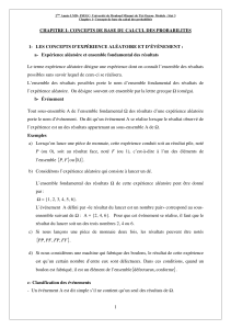 2 Année LMD– FSEGC- Université de Mouloud Mâamri de Tizi Ouzou-... Chapitre 1- Concepts de base du calcul des probabilités