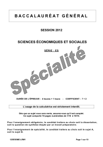 B A C C A L A U R É...  SCIENCES ÉCONOMIQUES ET SOCIALES SESSION 2012
