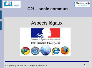 Aspects légaux C2i – socle commun 1 Copyleft (c) 2006-2014, D. Laporte, univ-aix.fr