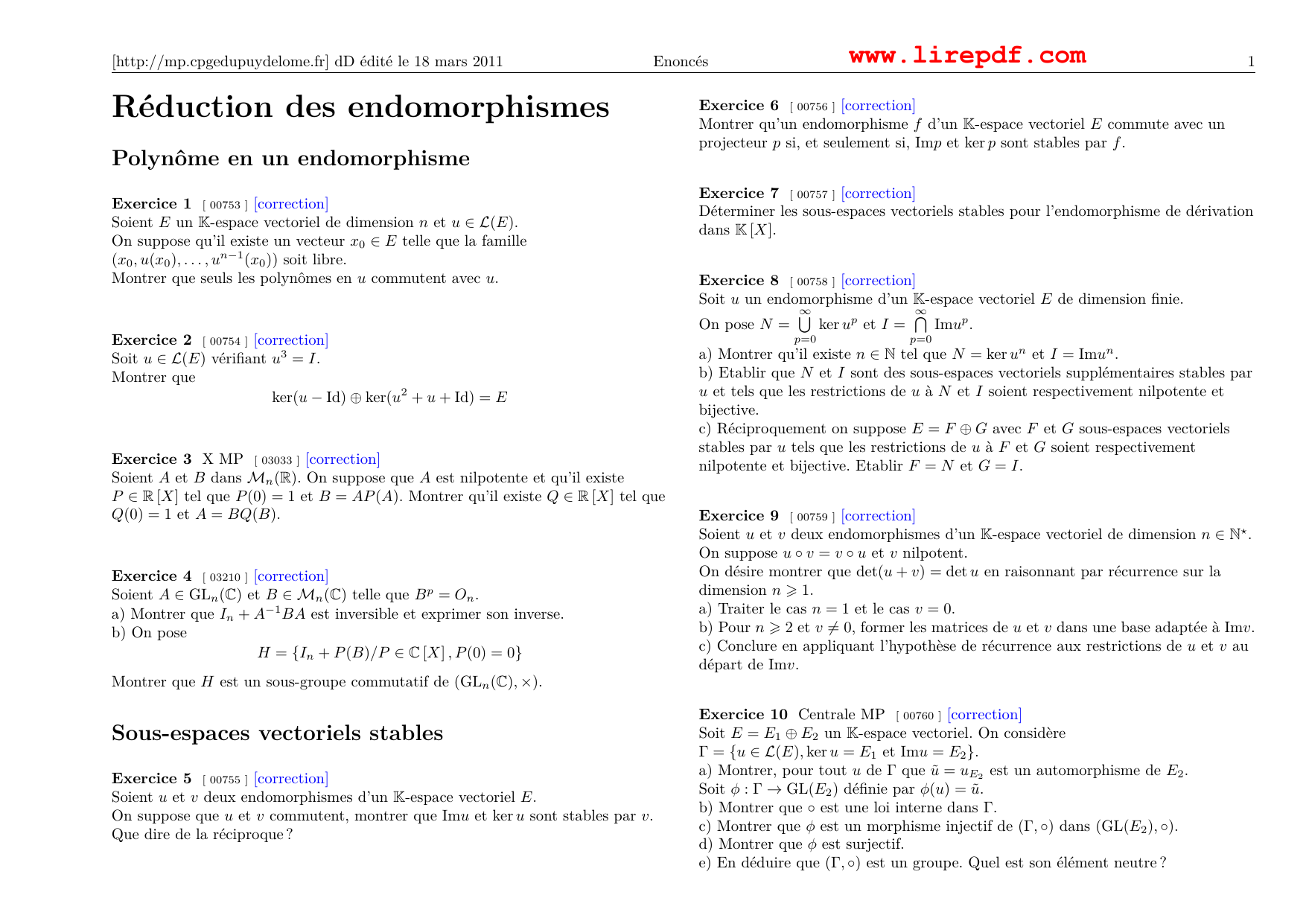 Reduction Des Endomorphismes