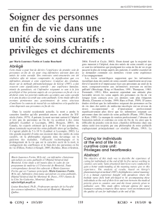 Soigner des personnes en fin de vie dans une privilèges et déchirements