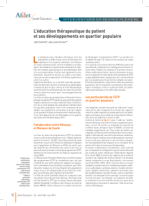 L L’éducation thérapeutique du patient et ses développements en quartier populaire Santé Éducation