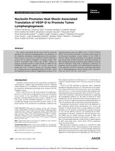 –Associated Nucleolin Promotes Heat Shock Translation of VEGF-D to Promote Tumor Lymphangiogenesis