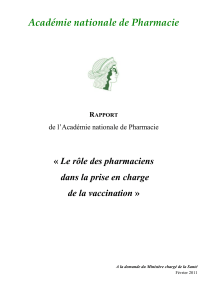 Académie nationale de Pharmacie Le rôle des pharmaciens de la vaccination